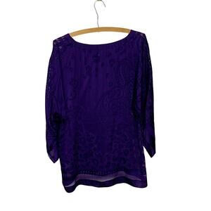 Chico’s Royal Purple Paisley Sheer Cutwork Boho Blouse Size 1 (M/8)